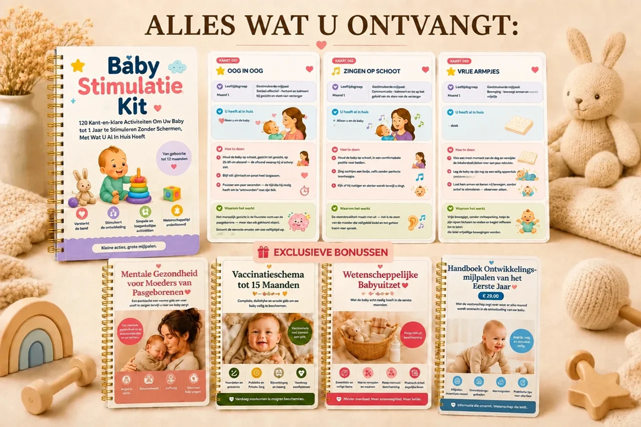 Alles wat u krijgt: Baby Stimulatie Kit, 4 bonussen, 131 activiteiten en meer dan 100 praktische tips